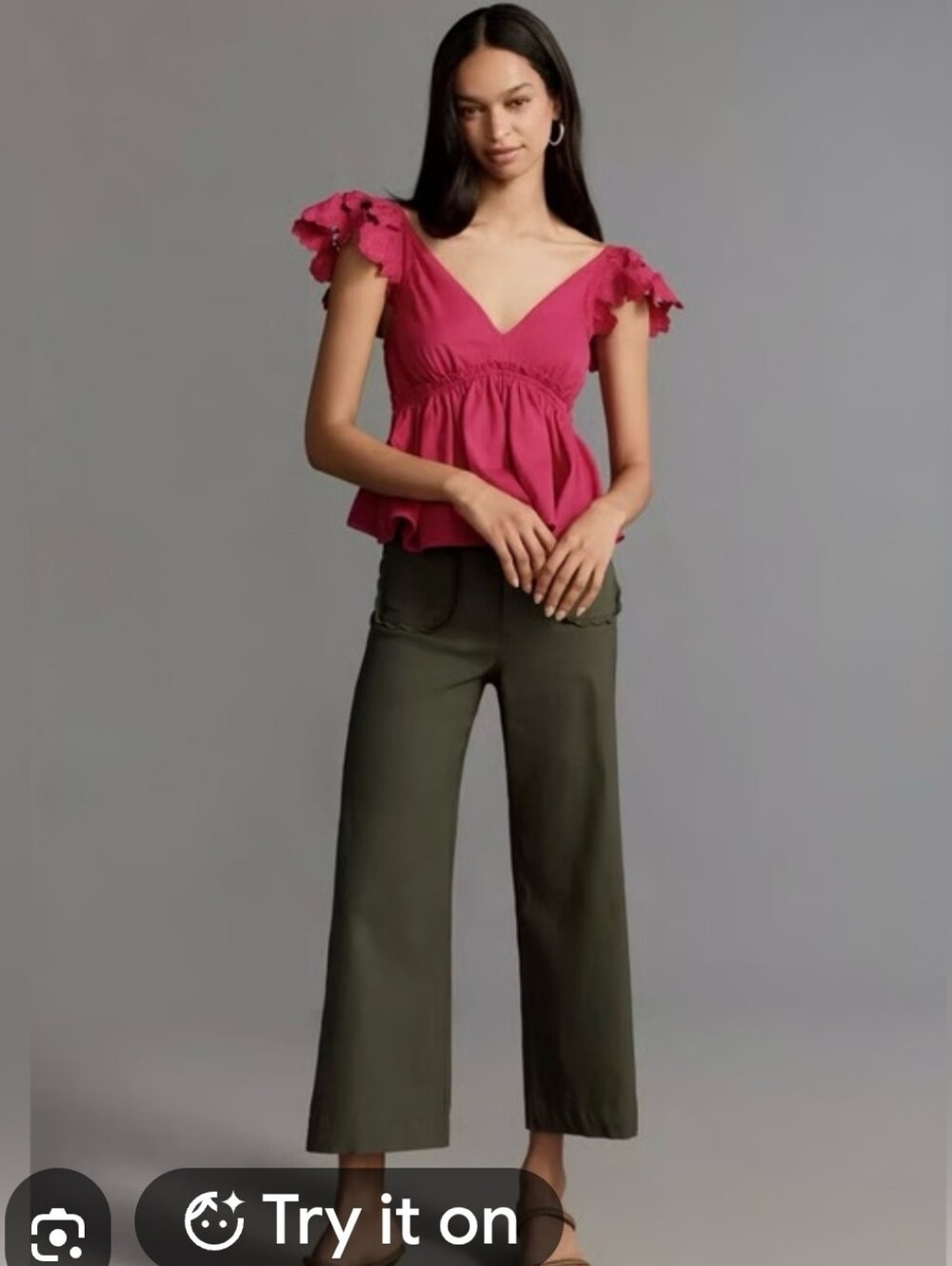 Anthropologie Fuchsia Lace-Trim V-Neck Tank